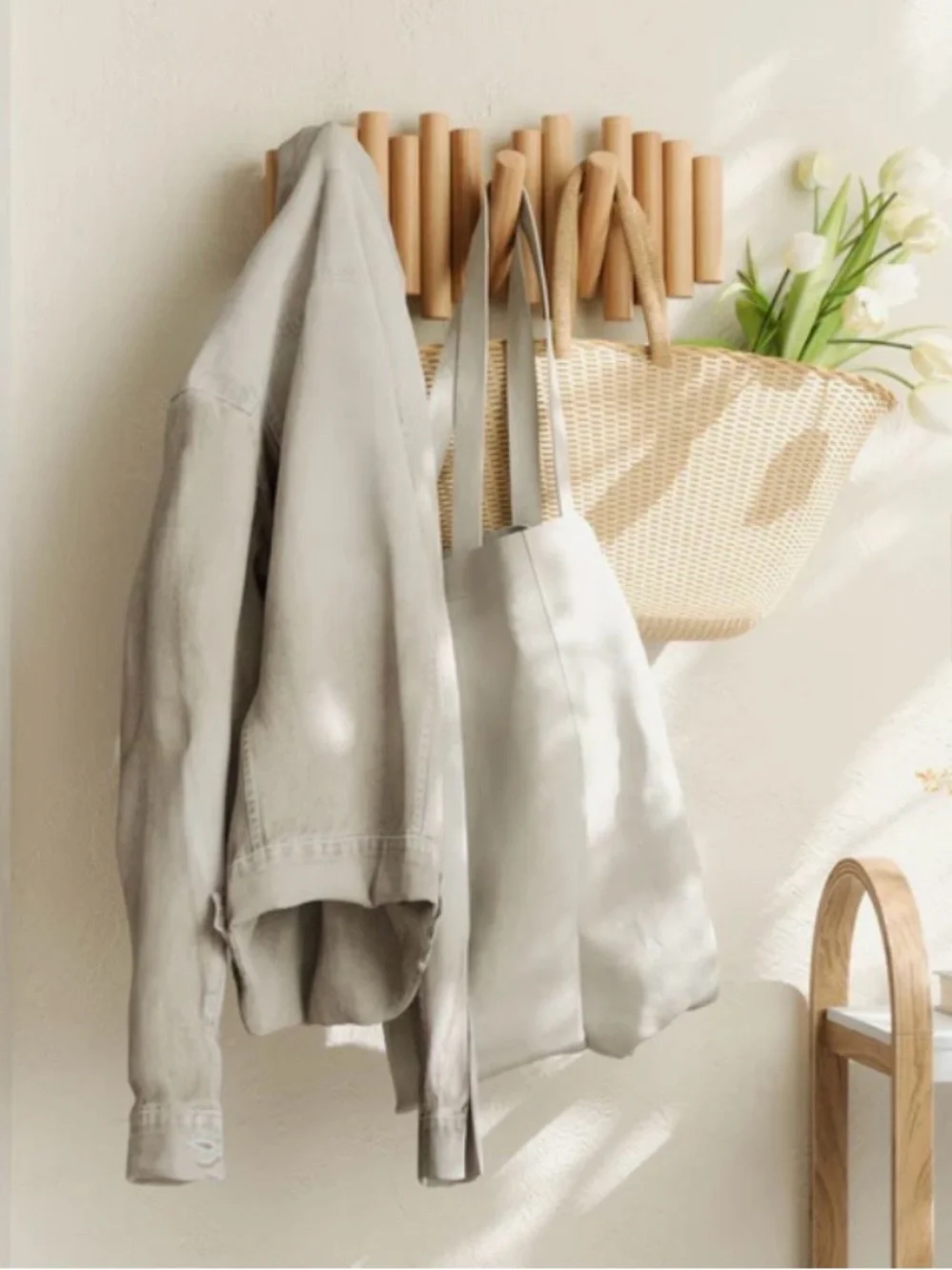 Umbra EUC Picket Hook Wall Hook w/5 Hooks in Natural Beveled Pine Wood